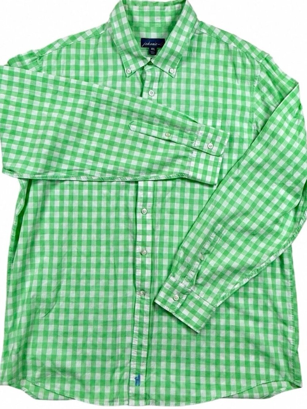 johnnie-O Men’s XXL Green White Gingham Button Down Shirt 100% Cotton